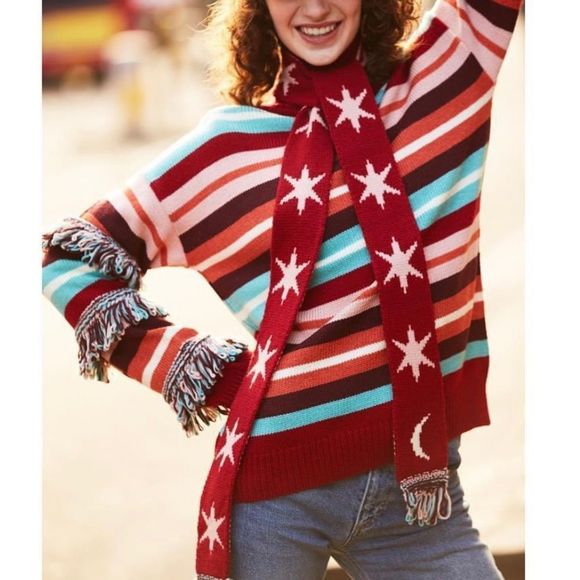 Hayley Menzies Sweater Sunset Stripes Fringe Jumper - Picture 1 of 10
